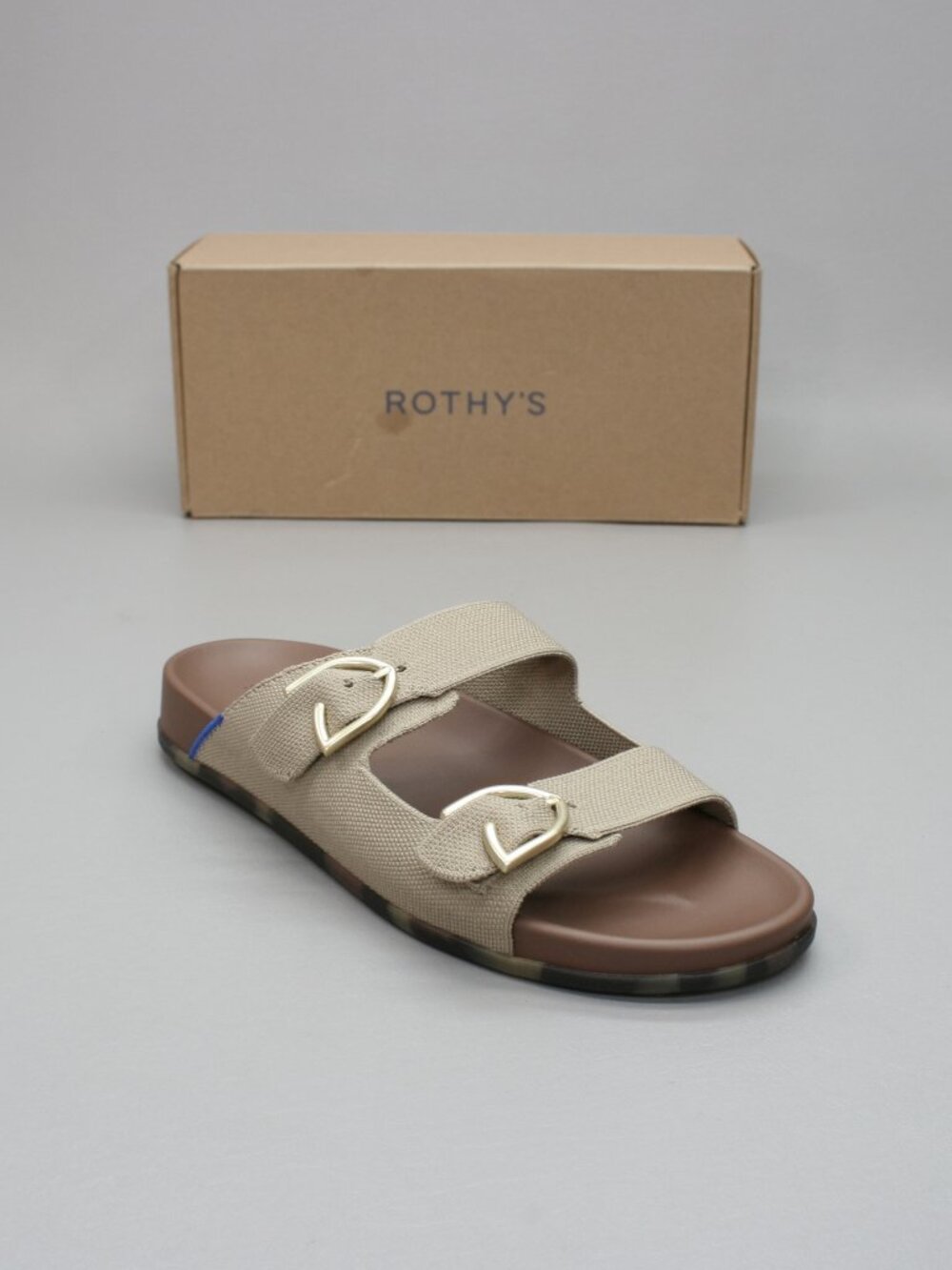 Rothy's Ladies 11.5 The Buckle Slides Dune Tan/Beige Mules Slip-on Shoes Sandals